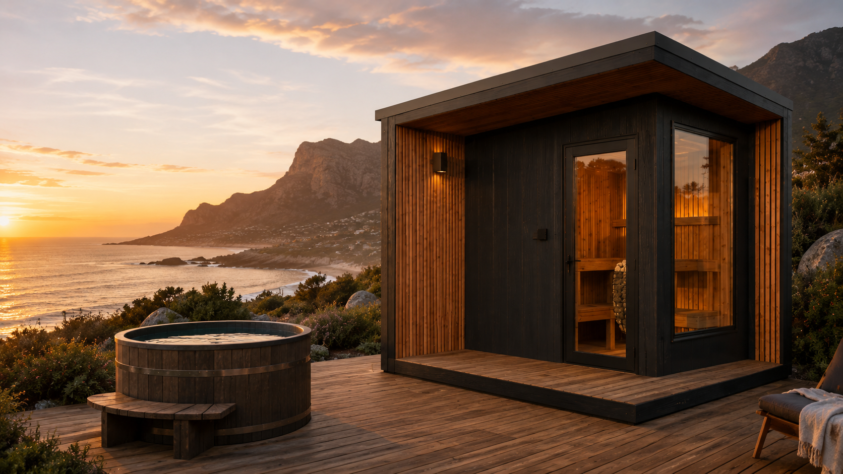 Guided sauna experience at sunset